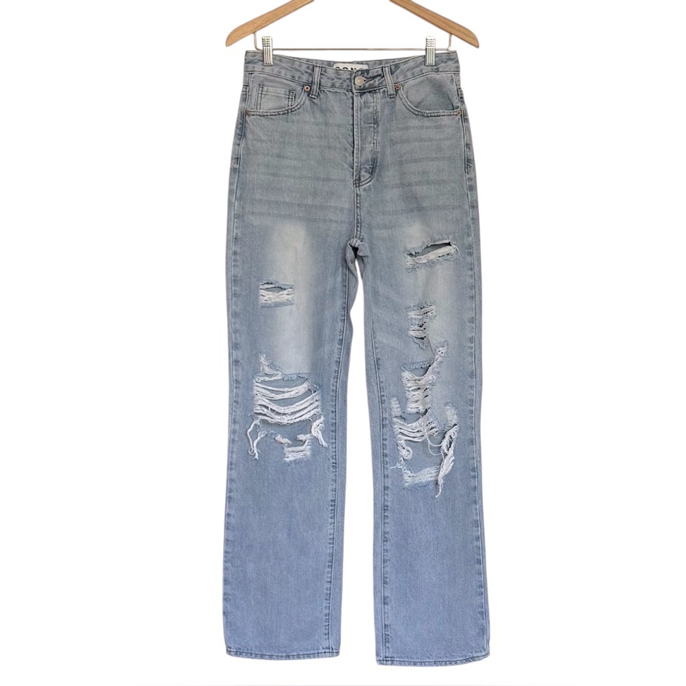 S.O.N.G High Rise Distressed Straight Leg Button-Fly Jeans Size 28